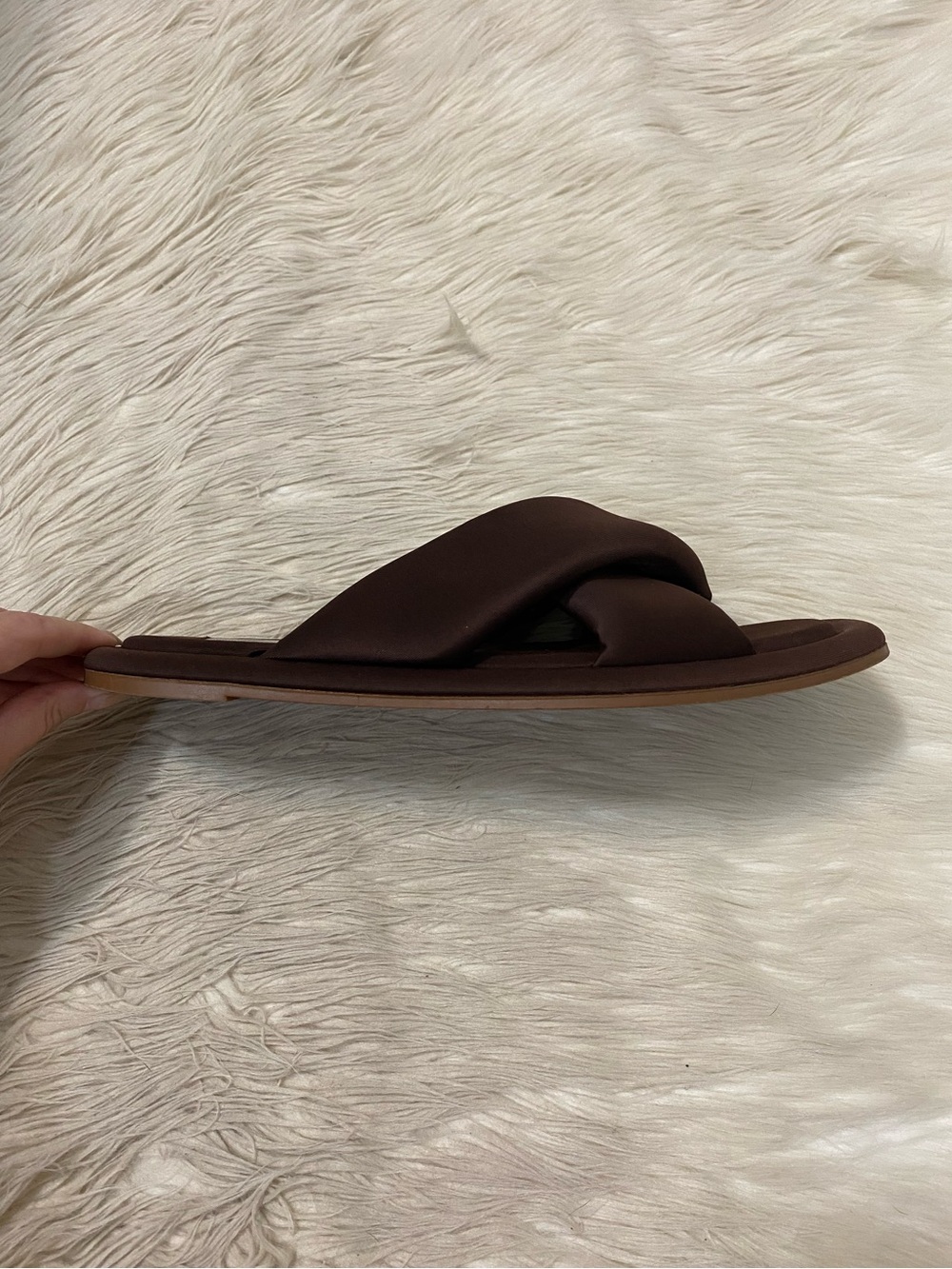 Zara Puffy Slip On Crisscross Sandals Dark Chocolate Brown Square Toe 40 US 9 - Picture 9 of 11